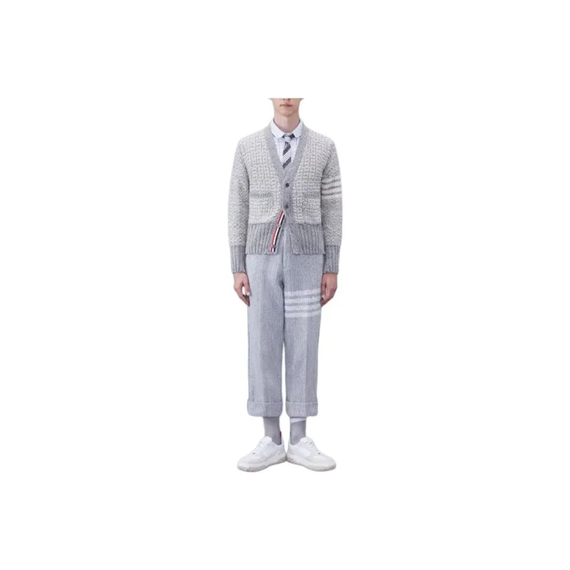 THOM BROWNE 4 Bar Mélange Effect Button Up Cardigan-0