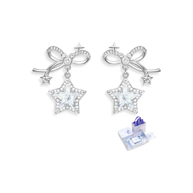 Disney Princess Zircon Stud Hoop Earrings Women's Silver-8