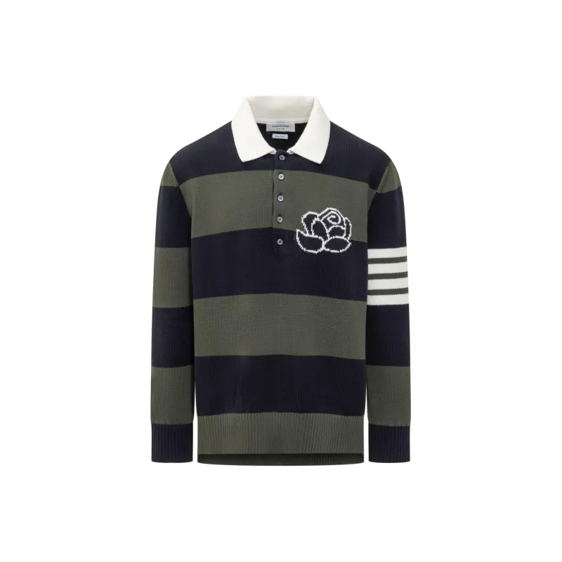 THOM BROWNE 4 Bar Rose Striped Polo Jumper-0
