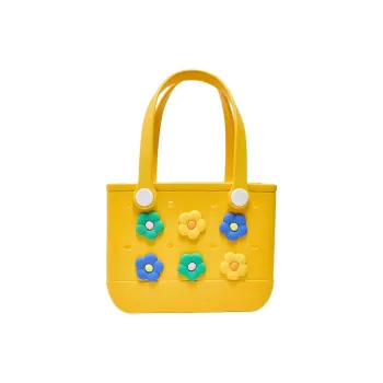 Three Blessings Acrylic Tote Bag, Shopping Bag, Shoulder Bag Medium Size Women's Yellow/Blue/Rose Red
