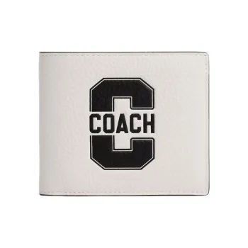 COACH 3 IN 1 Wallet Pebbled Leather Wallet Mini Men's Chalk White & Black