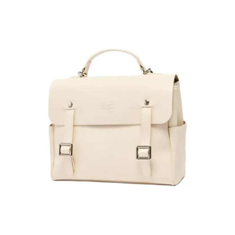 Three Blessings PU Satchel Bag Portable Backpack Medium Size Women's Khaki/Ivory White-4