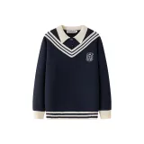 Navy Blue Mock Two-Piece Sweater (Loose Fit)