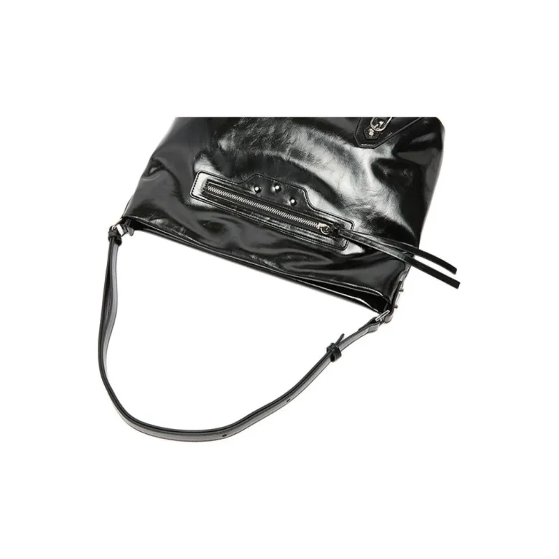 Three Blessings PU Tote Bag, Shopping Bag, Shoulder Bag Medium Size Women's Black-7