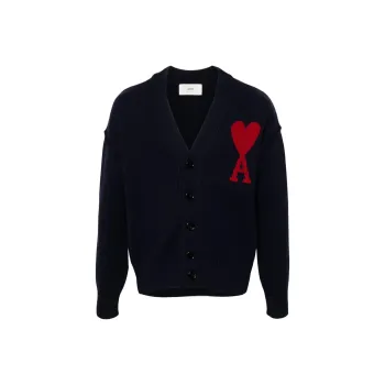 AMIPARIS Paris Ami De Coeur Logo Detailed V Neck Cardigan