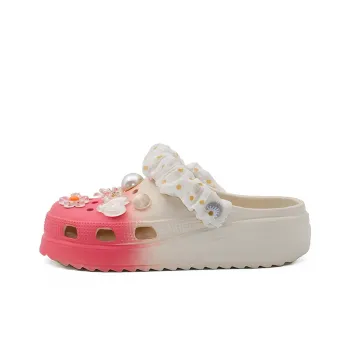 OUBT Pearl Crystal Floral, Laced Fabric Wrapped Clogs Women's Gradient Rose Red