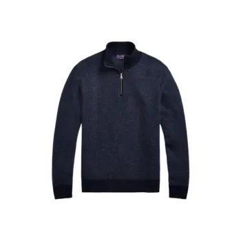 Ralph Lauren Purple Label Cashmere Birdseye Quarter Zip Sweater Men's Marine Blue