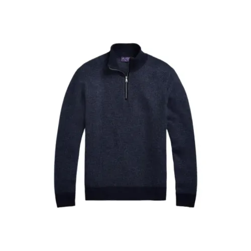 Ralph Lauren Purple Label Cashmere Birdseye Quarter Zip Sweater Men's Marine Blue