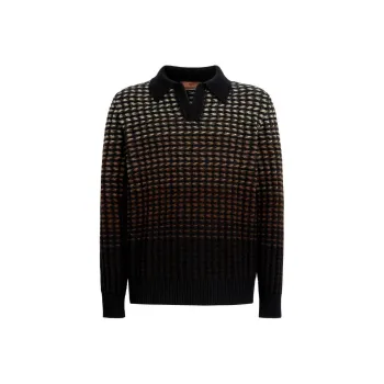 MISSONI Textured Knit Long Sleeved Polo Shirt