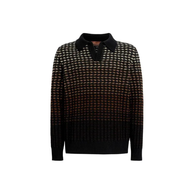 MISSONI Textured Knit Long Sleeved Polo Shirt-0
