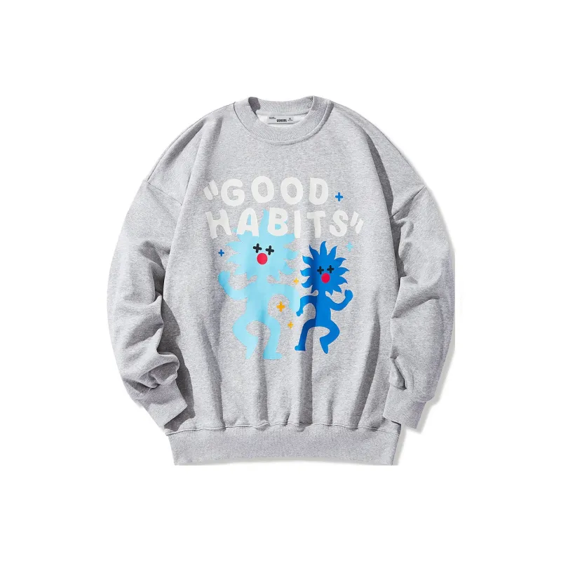 GUKUUL Fun Cartoon Letter Print Crew Neck Loose Fit Pullover Long Sleeved Sweatshirt Unisex-3
