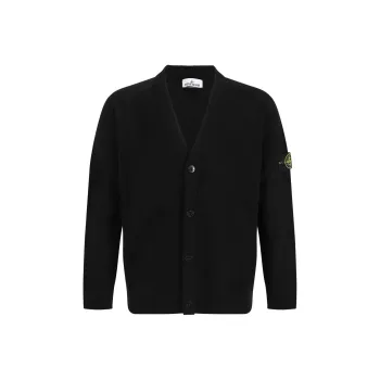STONE ISLAND Compass Patch V Neck Knitted Cardigan