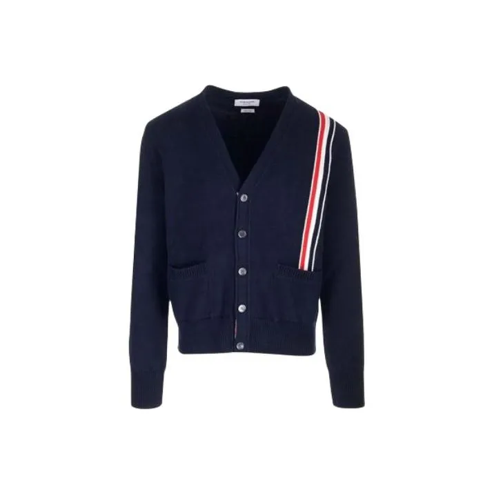 THOM BROWNE Rwb Striped V Neck Knitted Cardigan-0