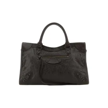 Balenciaga Le City Leather Tote Bag, Shopping Bag, Shoulder Bag, Handbag Medium Size Women's Dark Coffee
