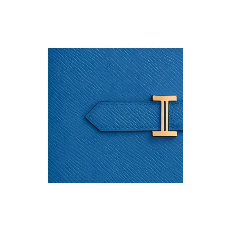 HERMES Bearn Cow Leather Wallet Women's 71 Bleu France French Blue-2