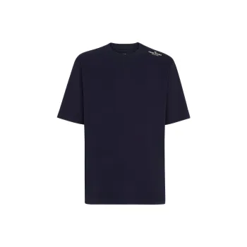 FENDI Logo Print Crew Neck Pullover Short Sleeved T Shirt Men's Navy Blue
