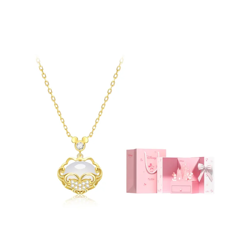 Disney 925 Sterling Silver Collarbone Chain Necklace Women's Gold/Silver Gift Box Set-9