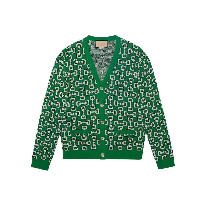 GUCCI Horsebit Cotton Piquet Cardigan Knitwear Men's Green-0