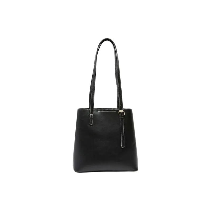 Three Blessings PU Tote Bag, Shopping Bag, Handbag, Shoulder Bag Medium Size Women's Black/Pure White-2