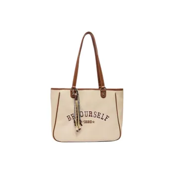 Three Blessings PU Tote Bag, Shopping Bag, Shoulder Bag Medium Size Women's Brown/Black