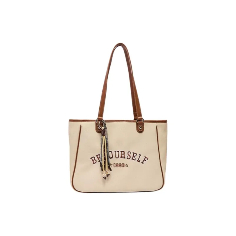Three Blessings PU Tote Bag, Shopping Bag, Shoulder Bag Medium Size Women's Brown/Black-0