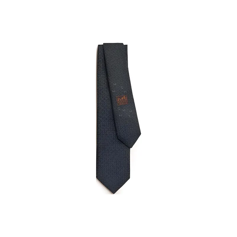 HERMES Silk Ties Men's Black/Charcoal Gray-0