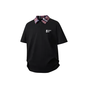 CHARLIE GOLF Polo Shirt Unisex Black/Red Plaid