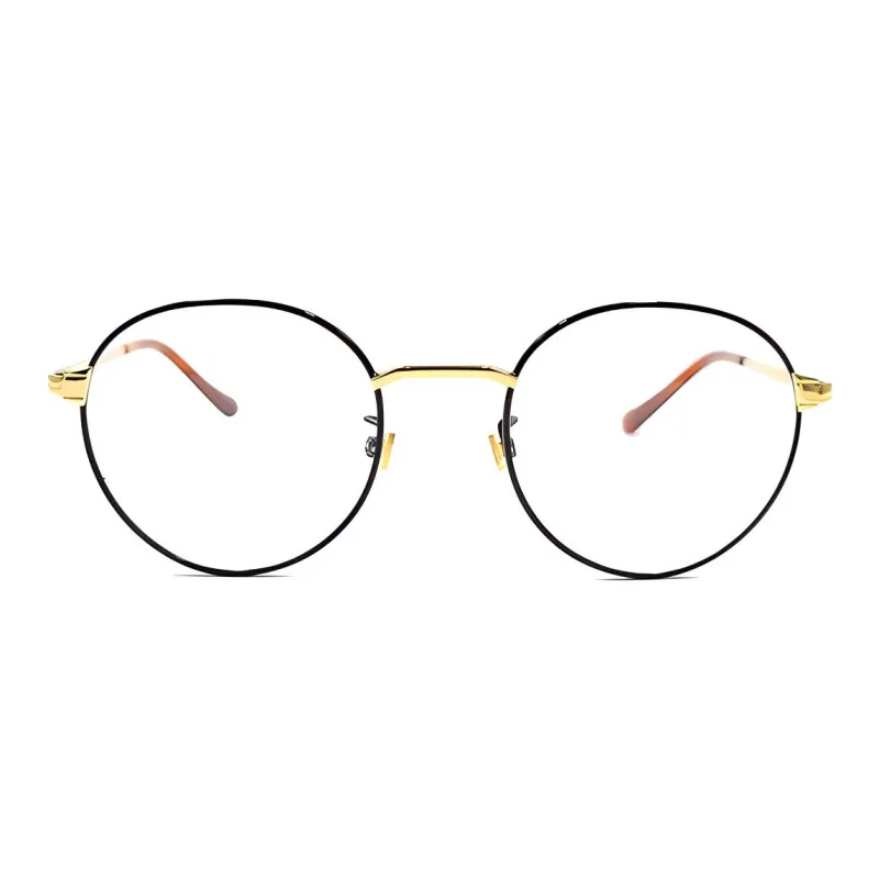 GUCCI Plate Frame Round Eyeglass Frames Unisex Black Gold-1