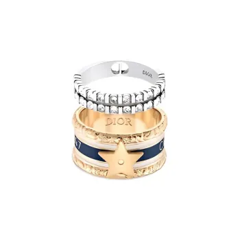DIOR Brass, Crystal, Resin Rings Unisex Gold