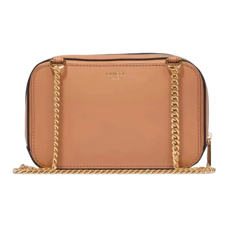 LANCEL ANGELE Grain Leather Shoulder Bag Women's Camel Brown-3