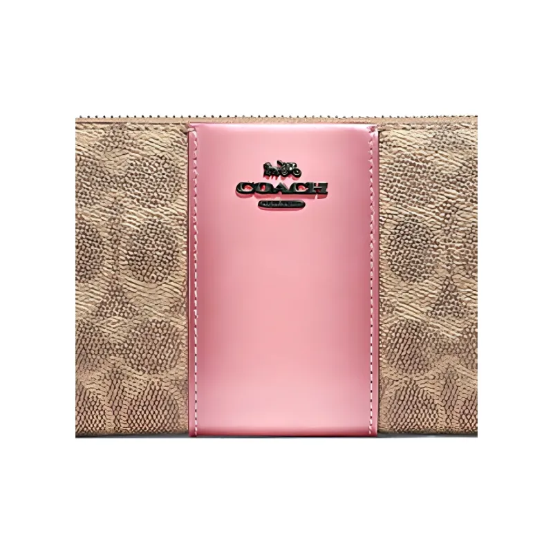 COACH Accordion Zip Canvas With Leather Wallet Women's Pink & Brown Monogram-3