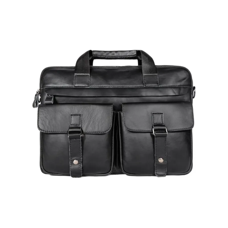 VIHUS Top Grain Cow Leather Briefcase Men's Black/Brown-7