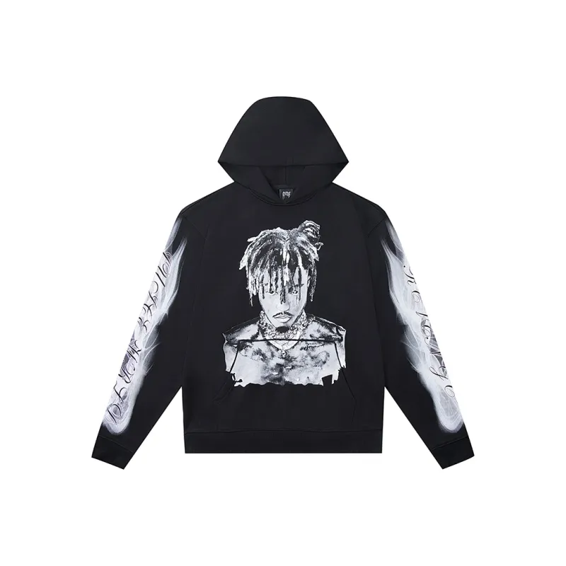 Revenge Juice Wrld 999 Graphite Portrait Hoodie-0