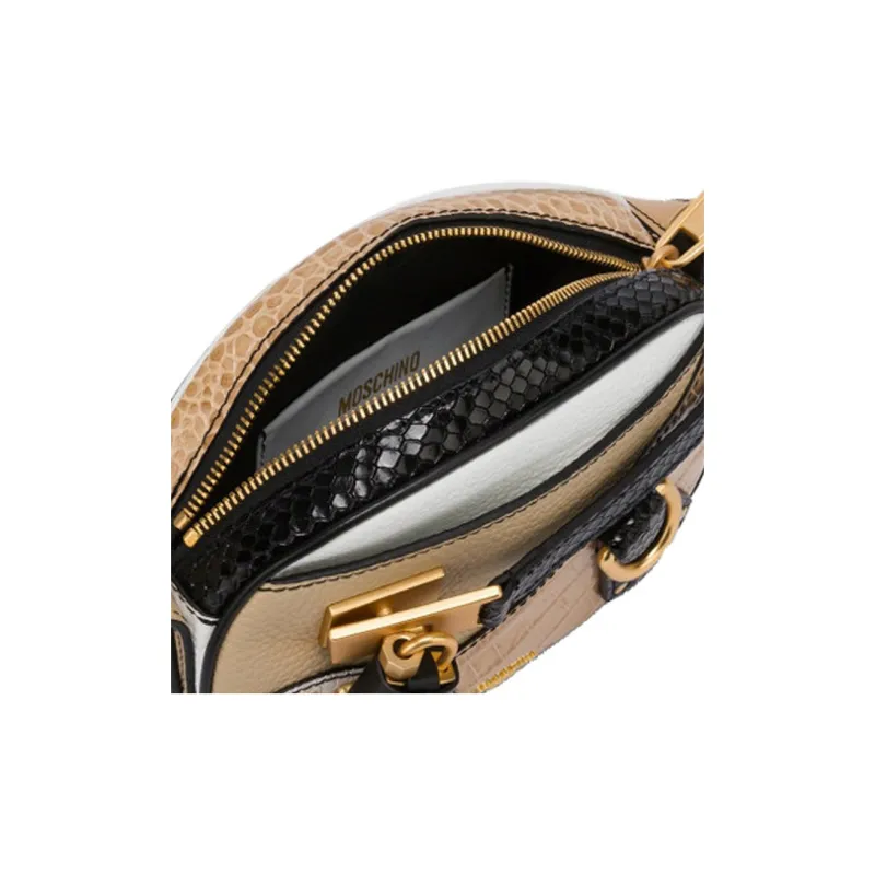 MOSCHINO Cow Leather Shoulder Bag Women's Black, Brown, White & Multicolor-4