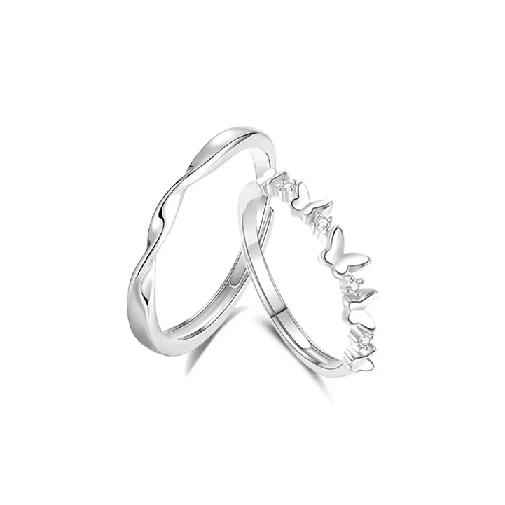 Modern Miracle Sterling Silver S999 Ring Pair Unisex-0