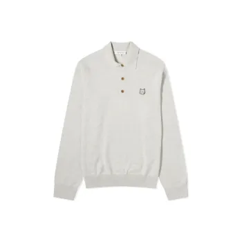 Maison Kitsune Fox Head Patch Fine Knit Polo Shirt
