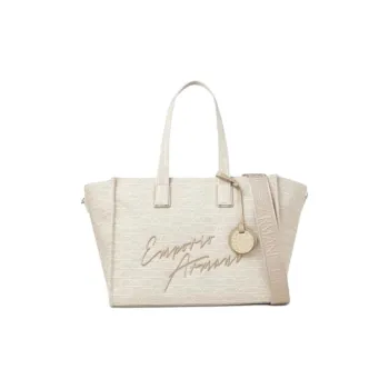 EMPORIO ARMANI Polyester Tote Bag, Shopping Bag, One Shoulder Crossbody Bag, Handbag Medium Size Women's Ecru