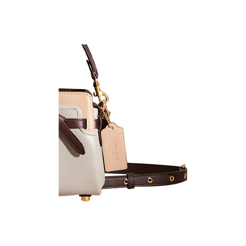 COACH Tate Leather Handbag, Shoulder Bag, Crossbody Bag Small Size Women's Brass & Dove Gray Multicolor-2