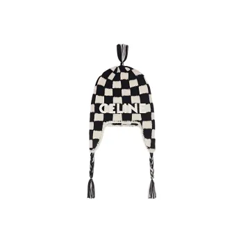 CELINE Peruvian Beanie In Checked Alpaca Wool