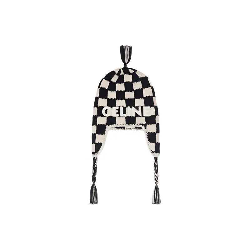 CELINE Peruvian Beanie In Checked Alpaca Wool-0