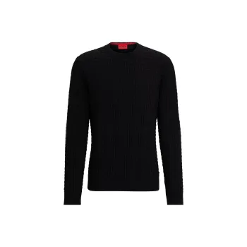 HUGO BOSS Relaxed Fit Pure Cotton Sweater With 3d Knitted Pattern Sweater Men's Black