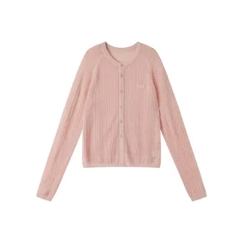 WULISHAONIAN Vintage Hollow Out Crew Neck Knitted Fabric Cardigan Sweater Unisex