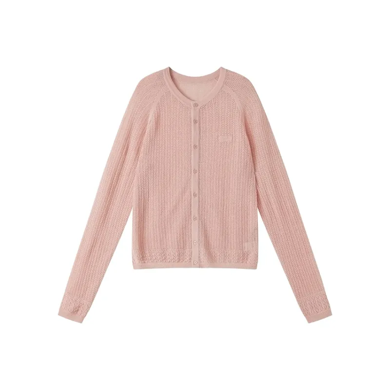 WULISHAONIAN Vintage Hollow Out Crew Neck Knitted Fabric Cardigan Sweater Unisex-0