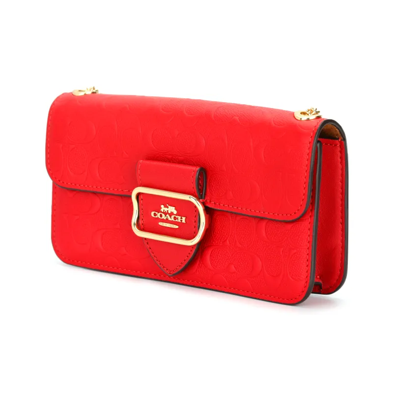 COACH Morgan Calfskin With Leather Chain Bag, Shoulder Bag, Crossbody Bag Trumpets Women's Red-1