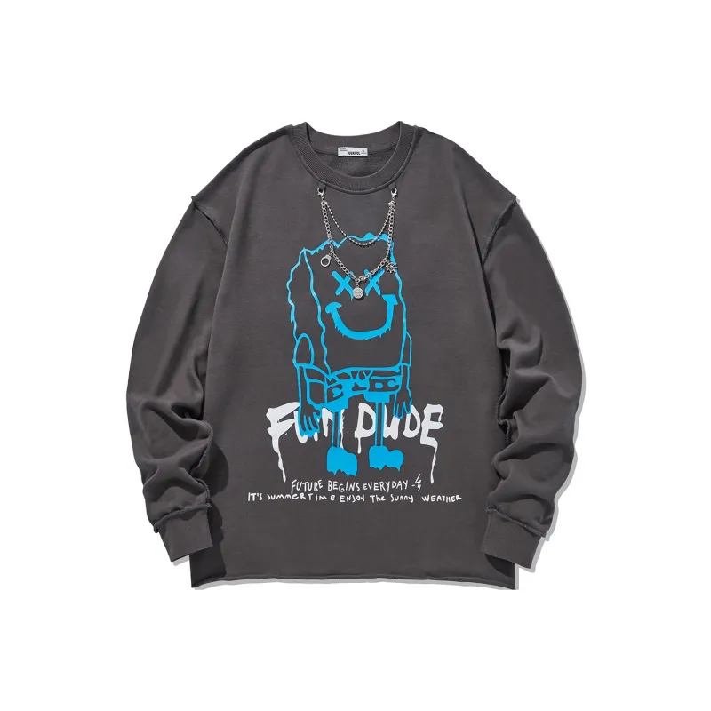 GUKUUL Cartoon Graffiti Letter Print Crew Neck Sweatshirt Unisex-4