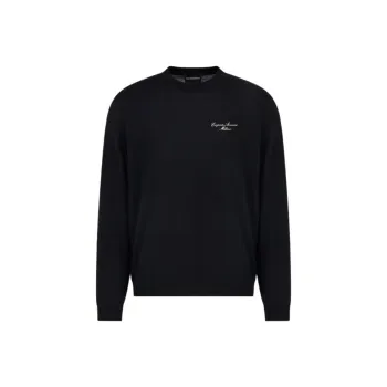 EMPORIO ARMANI Virgin wool Plain knit Jumper With Italic Logo Embroidery