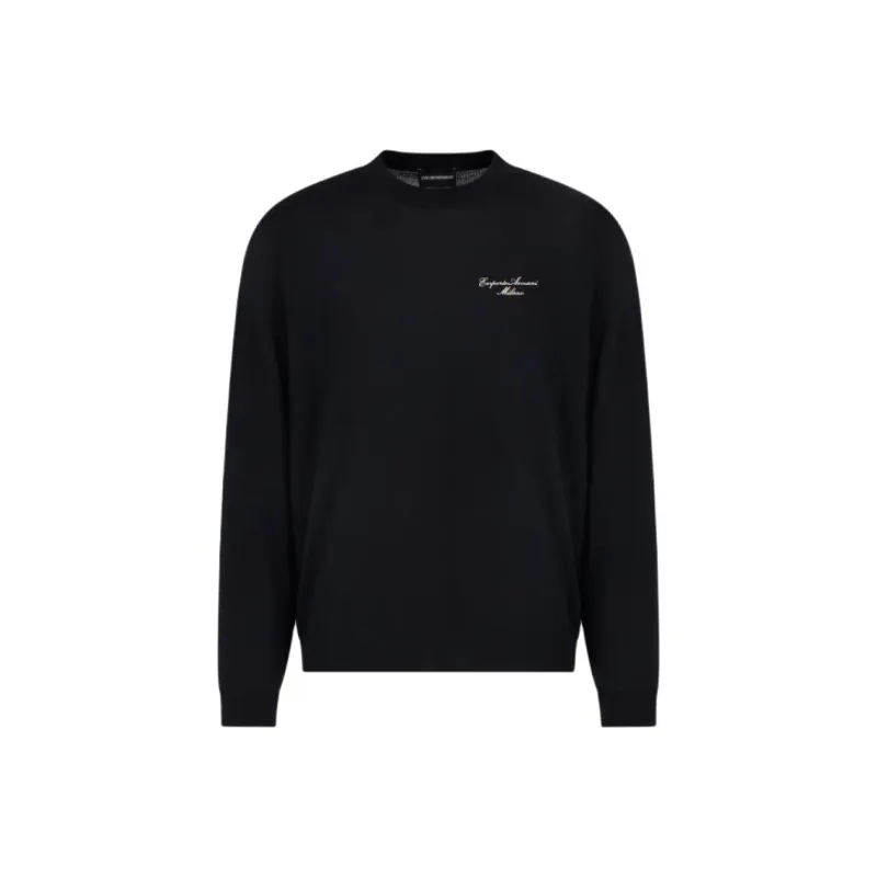 EMPORIO ARMANI Virgin wool Plain knit Jumper With Italic Logo Embroidery-0