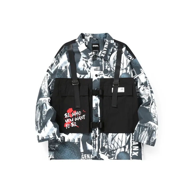 GENANX Loose Fit Workwear Jacket Unisex Black Gray Color-0