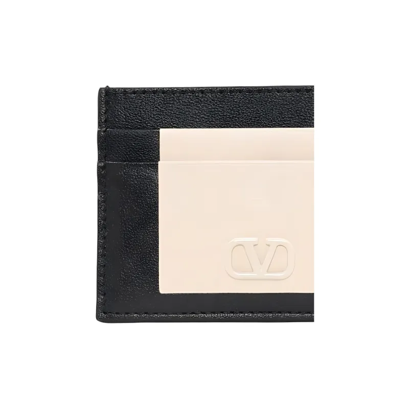Valentino GARAVANI Leather Card Holder Men's Black & Beige-4