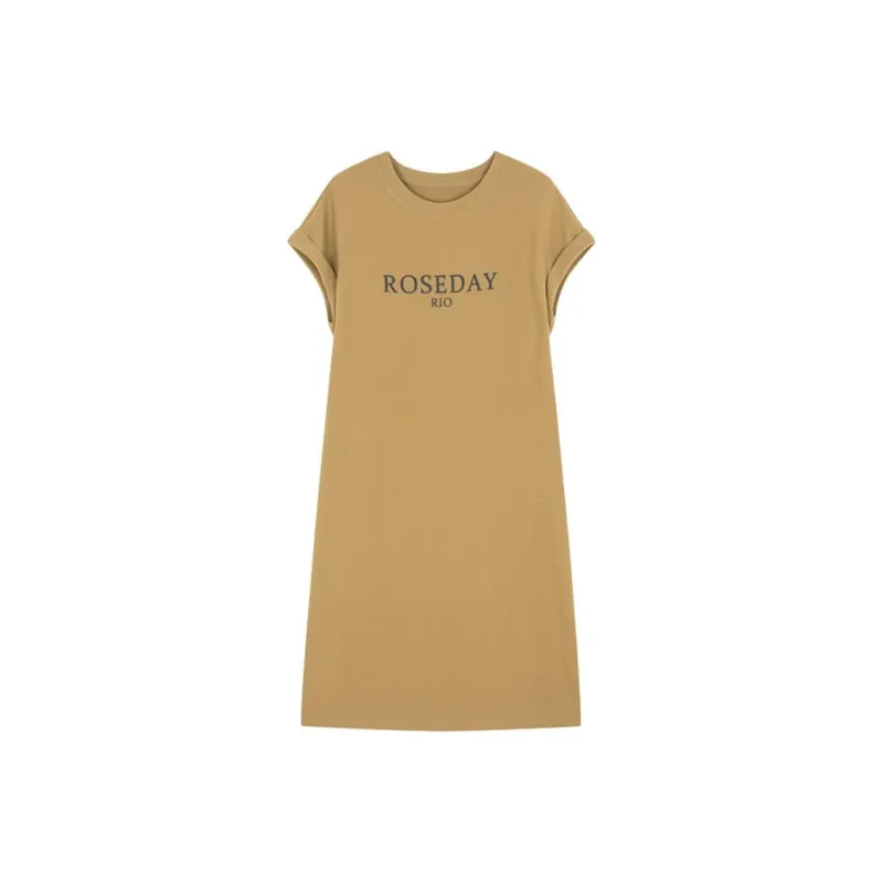 Mo Han Yi Mei Short Sleeved Dress Women's Yellow Green-0
